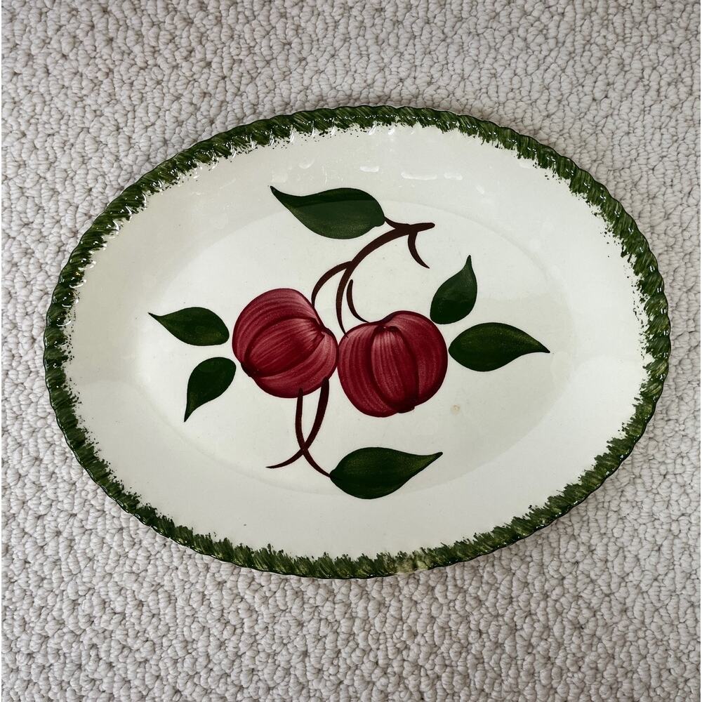 Quaker Apple Oval Platter Blue Ridge Southern Pottery Red Green Candlewick VTG 2